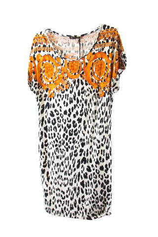 Versace Beachwear Women's Barocco Animalier Cover-up Dress IT 44 Orange/Black/White