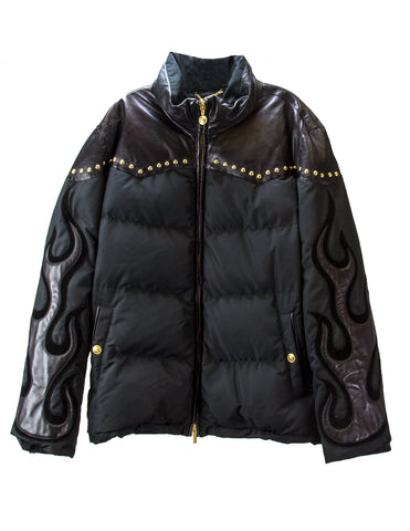 Versace Collection Men's Piumino Flames Down Jacket IT 62 Black