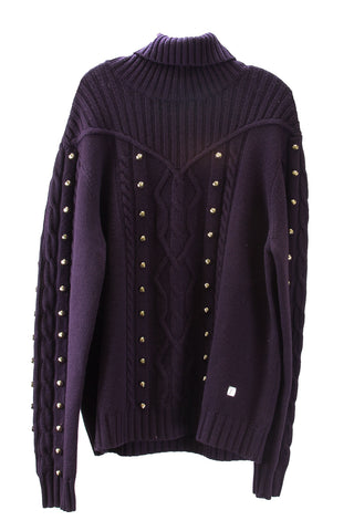 Versace Collection Women's Studded Turtleneck Sweater, XXX-Large Dark Plum