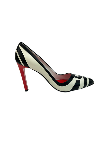 Max Mara Women's Bianco Vbea Striped Stiletto Heel Pumps Size 9 NWB