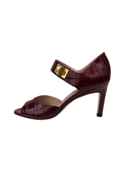 Max Mara Women's Bordeaux Verace Embossed Heeled Sadals Size 7 NWB