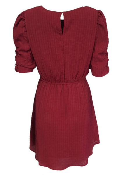 VERY J Women's Red A-Line Short Sleeve Round Neck Mini Dress #J Medium NWT