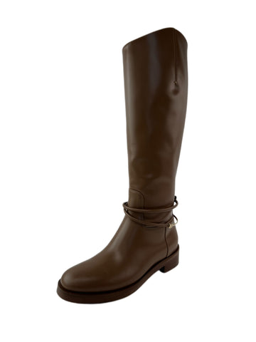 Max Mara Women's Vicuna Blanca Zipper Leather Knee Boots Size 7 NWT