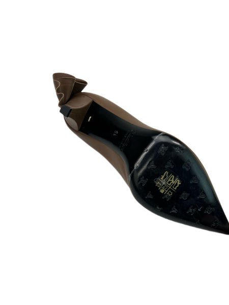 Max Mara Women's Corteccia Viola Leather Ruffle Frill Pumps Size 6 NWB