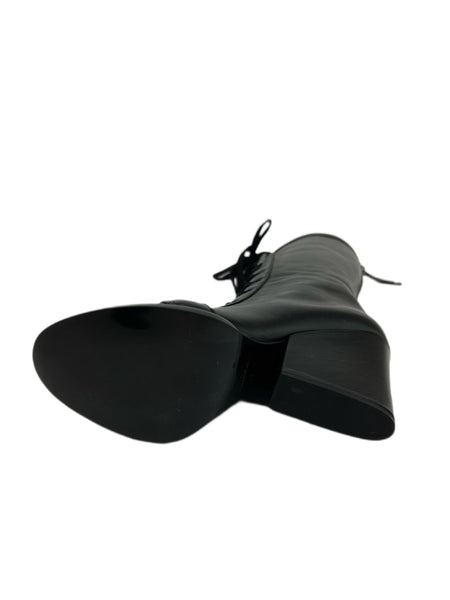 Max Mara Women's Nero Vkansas Leather Platform Heel Lace Up Knee Boots Sz 7 NWB