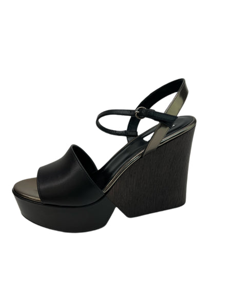 Max Mara Women's Nero Matteo Ankle Strap Wedge Sandals NWB