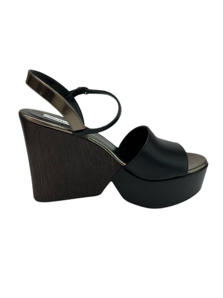 Max Mara Women's Nero Matteo Ankle Strap Wedge Sandals NWB
