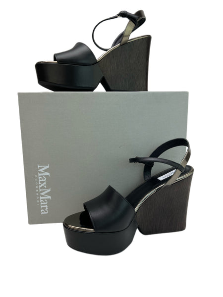 Max Mara Women's Nero Matteo Ankle Strap Wedge Sandals NWB