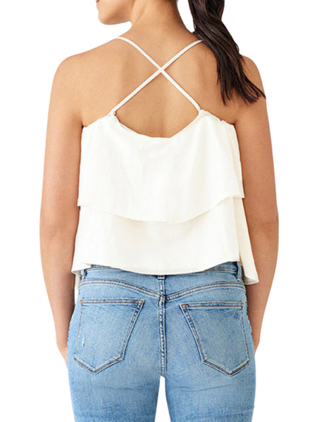 DL1961 Women's White Downing Layered Ruffle Strappy Back Tank Size L NWT