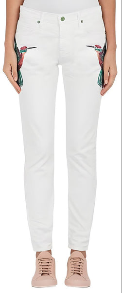 SANDRINE ROSE Women's White Skinny Boyfriend Embroidered Jeans #100146 23 NWT