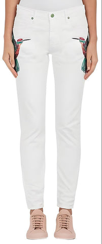 SANDRINE ROSE Women's White Skinny Boyfriend Embroidered Jeans #100146 23 NWT