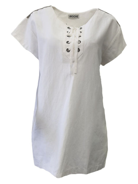 ST. ROCHE Women's White Chalk Lace Up Short Danny Dress #SU1715 NWT
