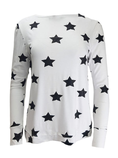 TEREZ Women's White Stars Foil Long Sleeve Shirt #22237773 X-Small NWT