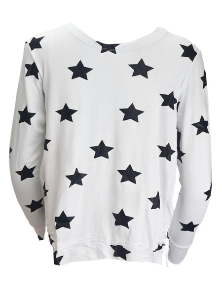 TEREZ Women's White Stars Foil Long Sleeve Shirt #22237773 X-Small NWT