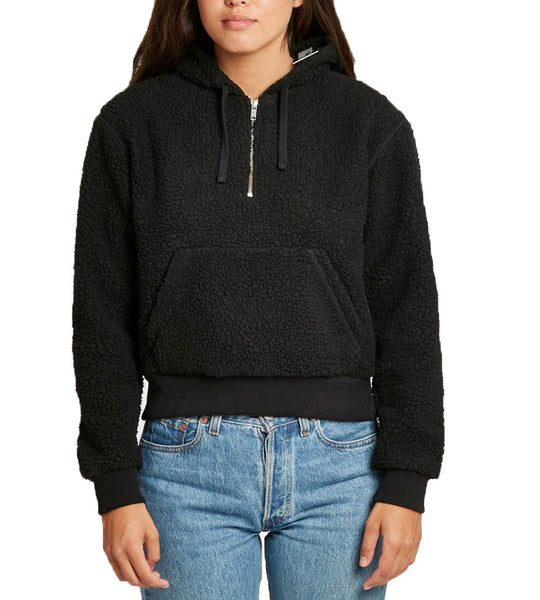 WOOD WOOD Women's Black Inger Fleece Half Zip Hoodie $225 NWT