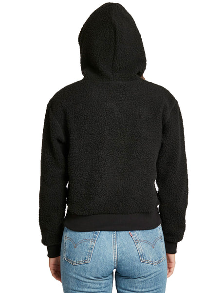 WOOD WOOD Women's Black Inger Fleece Half Zip Hoodie $225 NWT