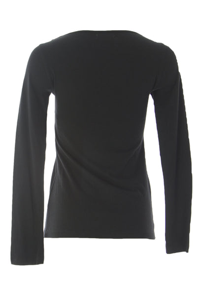 WYETH Women's Black Crochet Trim Crew Neck Long Sleeve Blouse $85 NEW