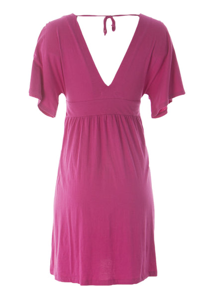 WYETH Women's V-Neck Tie Back Short Sleeve A-Line Dress X-Small Magenta