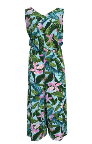 GILI Women's Plus Petite Green Flower Print Jumpsuit Size 3XP NWOT