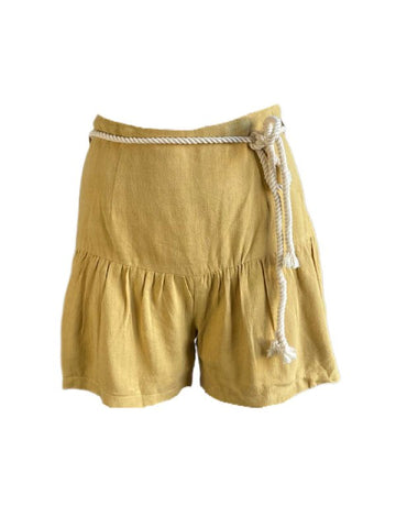 LOST IN LUNAR Women's Yellow Linen Rayon Ruffle Hem Shorts Size XS NWT
