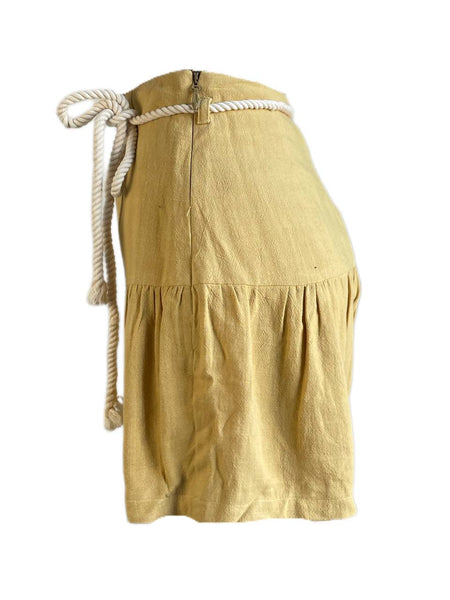 LOST IN LUNAR Women's Yellow Linen Rayon Ruffle Hem Shorts Size XS NWT