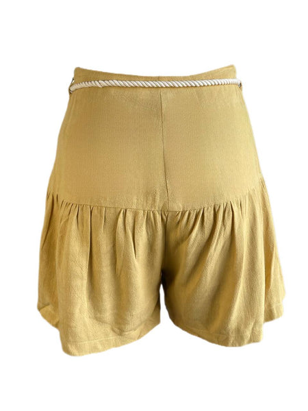LOST IN LUNAR Women's Yellow Linen Rayon Ruffle Hem Shorts Size XS NWT