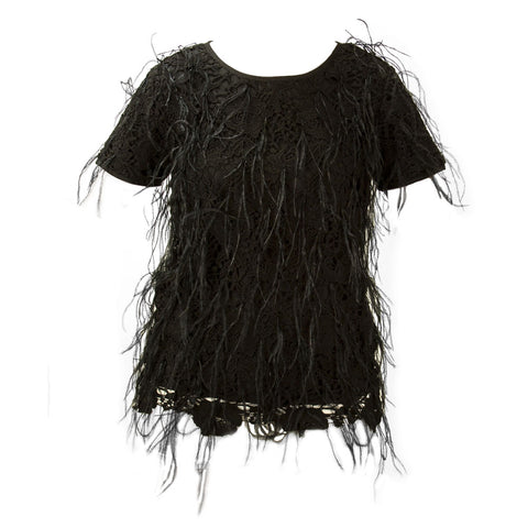 Zac Posen Women's Lace Feather Top, 10 Black