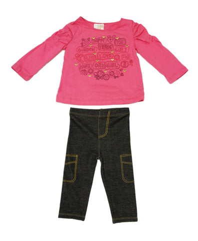 ABSORBA Toddler Girl's Rose Pink Top / Jeggings 2-Pc Outfit 12 Months AUIG5661