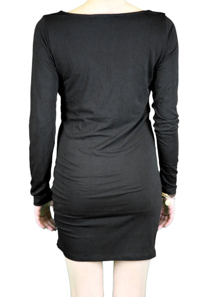 ANAMA NIGHT Women's Black Ruched Long Sleeve V-Neck Dress W11-165 $78 NEW
