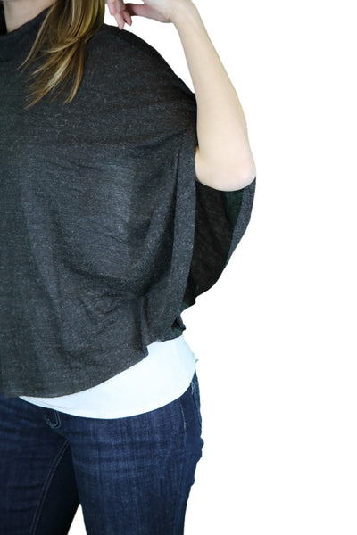 ANAMA Women's Dark Heather Grey Mock Neck Kimono Sleeve Top W11-007 $84 NEW