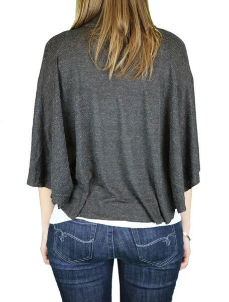 ANAMA Women's Dark Heather Grey Mock Neck Kimono Sleeve Top W11-007 $84 NEW