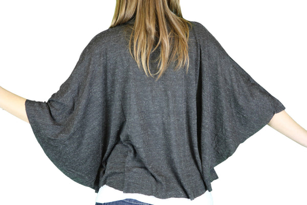 ANAMA Women's Dark Heather Grey Mock Neck Kimono Sleeve Top W11-007 $84 NEW