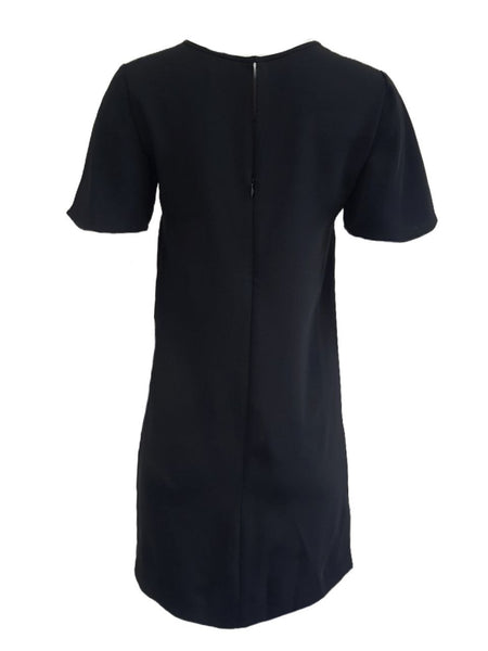 ANN TAYLOR Women's Black Round Neck Short Bell Sleeve Dress #AT 0 NWOT