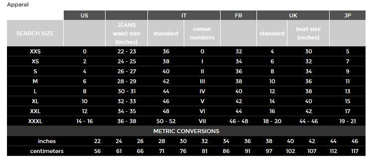 Armani exchange new arrivals dress size chart