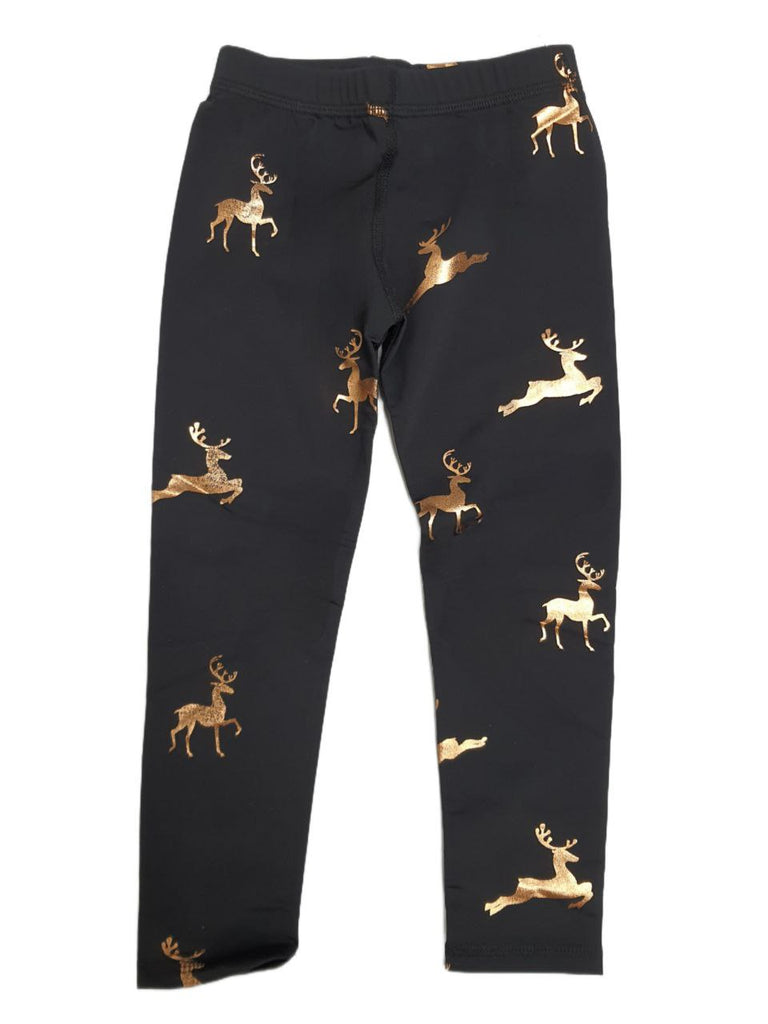 TEREZ Girl's Black Raindeer Foil Leggings #33177771 NWT