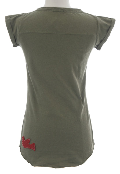 BLUE BLOOD Women's Army Alicia 2 Short Sleeve Graphic Shirt Sz XS NEW