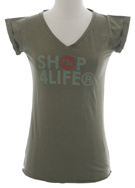 BLUE BLOOD Women's Army Alicia 2 Short Sleeve Graphic Shirt Sz XS NEW