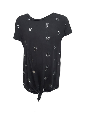 TEREZ Girl's Black Doodle Foil T-Shirt #12148038 14 Years NWT