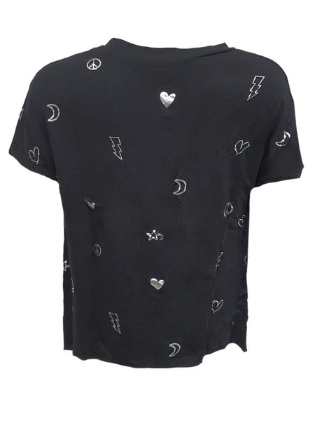 TEREZ Girl's Black Doodle Foil T-Shirt #12148038 14 Years NWT