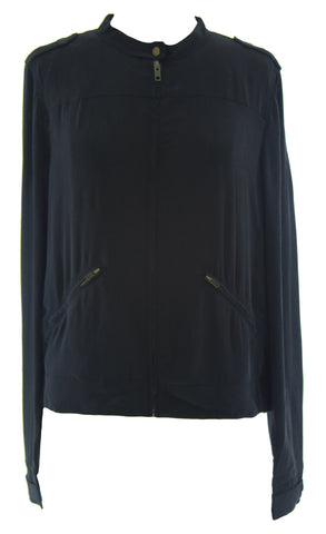 EDUN Women's Black Silk Zip Up Jacket Sz M NEW