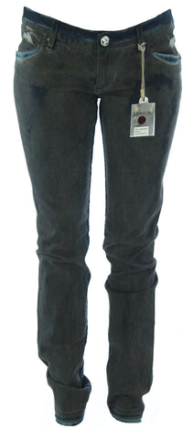 LEROCK Women's Grey/Blue Dirt-Washed Straight Leg Slim Fit Denim Jeans Sz 27 NEW