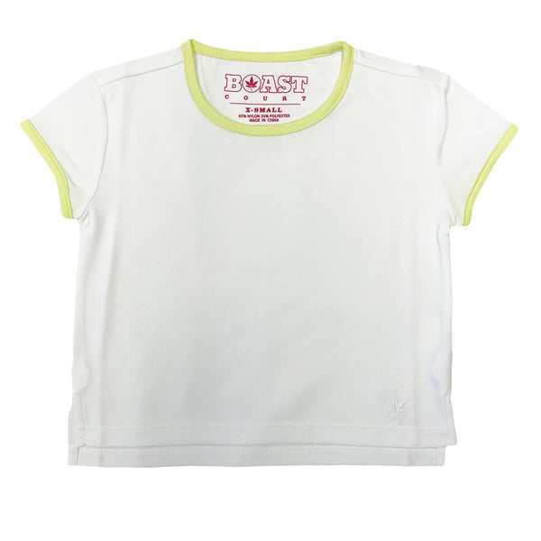 BOAST Girl's White/Sunny Lime Short Sleeve Tennis DOB Shirt $30 NEW