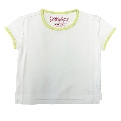 BOAST Girl's White/Sunny Lime Short Sleeve Tennis DOB Shirt $30 NEW