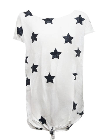 TEREZ Girl's White Stars Foil Bow T-Shirt #12147773 NWT