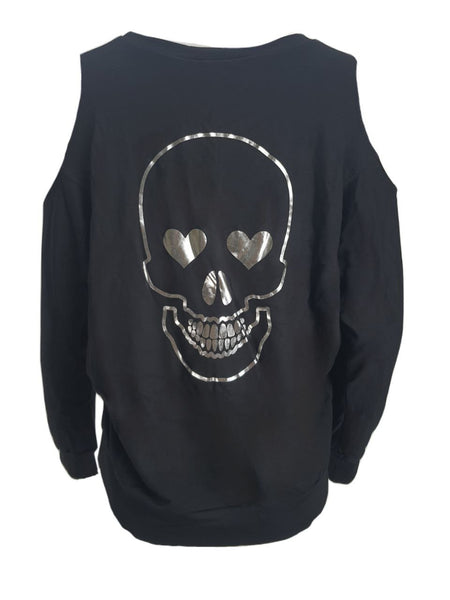 TEREZ Women's Black Skull Heart Sweatshirt #23528304 NWT