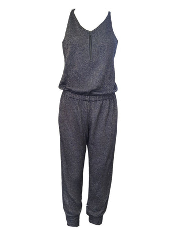 TEREZ Women's Blue Lurex Half Zip Jumpsuit #24198225 Large NWT