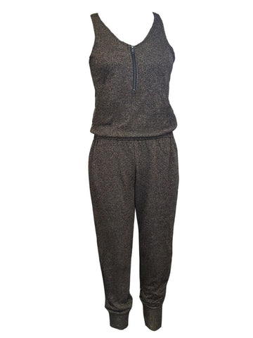 TEREZ Women's Black Lurex Half Zip Jumpsuit #24198225 NWT