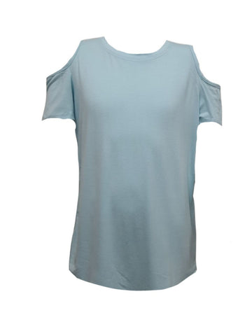 TEREZ Girl's Blue Cold Shoulder Shirt #436018027 Large NWT