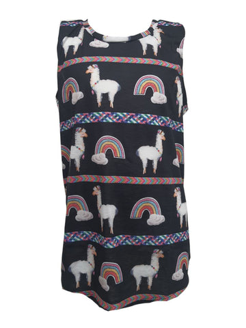 TEREZ Girl's Black Llama Dreams Tank #507017977 Large NWT