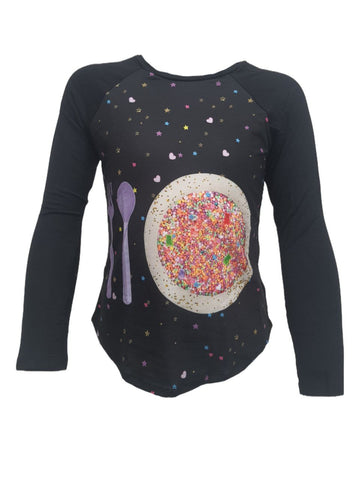 TEREZ Girl's Black Cereal Long Sleeve Shirt #322037860 Large NWT